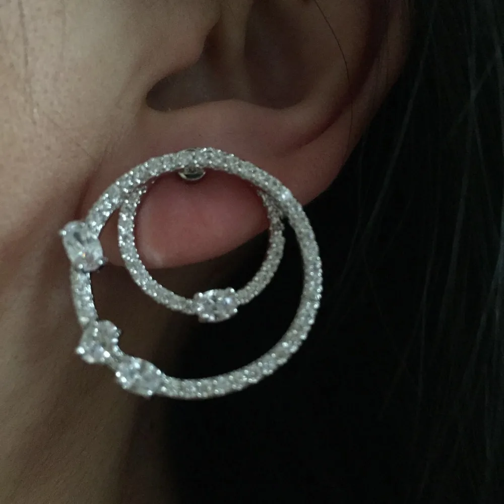 Europa nyt design stud øreringe til kvinder brincos to cirkel med sten AAA cubic zironia mode smykker party gave 0