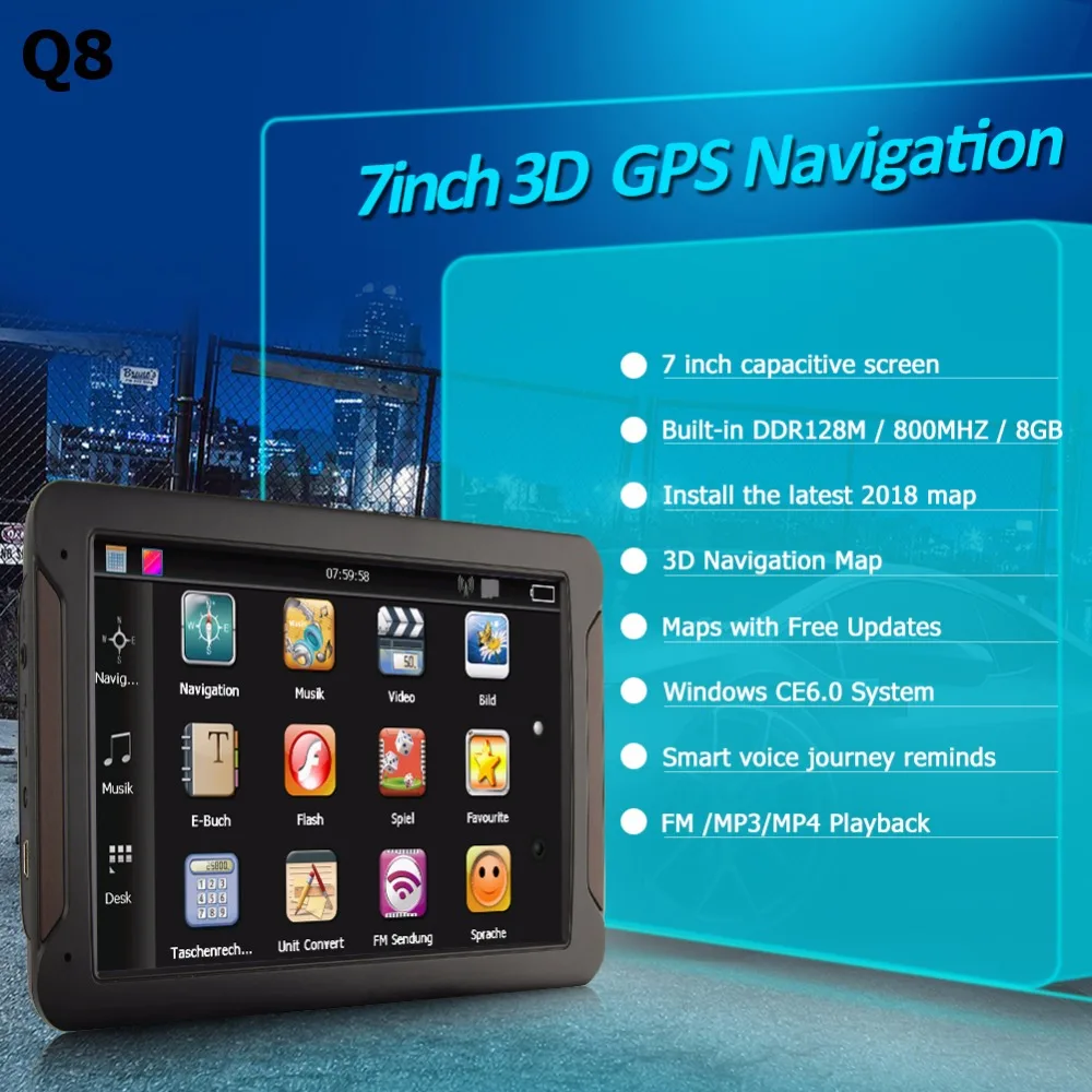 7 tommer HD Bil GPS Navigation FM 128M+8GB Kapacitiv Skærm til Bilen Lastbil GPS-Europa, Rusland, USA AU 2018 Gratis Kort WinCE 6.0 0