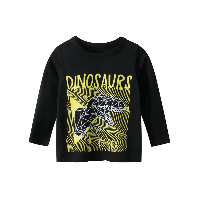 Efteråret Bomuld Kids Tøj Tegnefilm Dinosaur Print Baby Drenge Pige langærmet T-Shirt til Dreng Fra 2-9 År Børn Toppen Tee Dropship 0