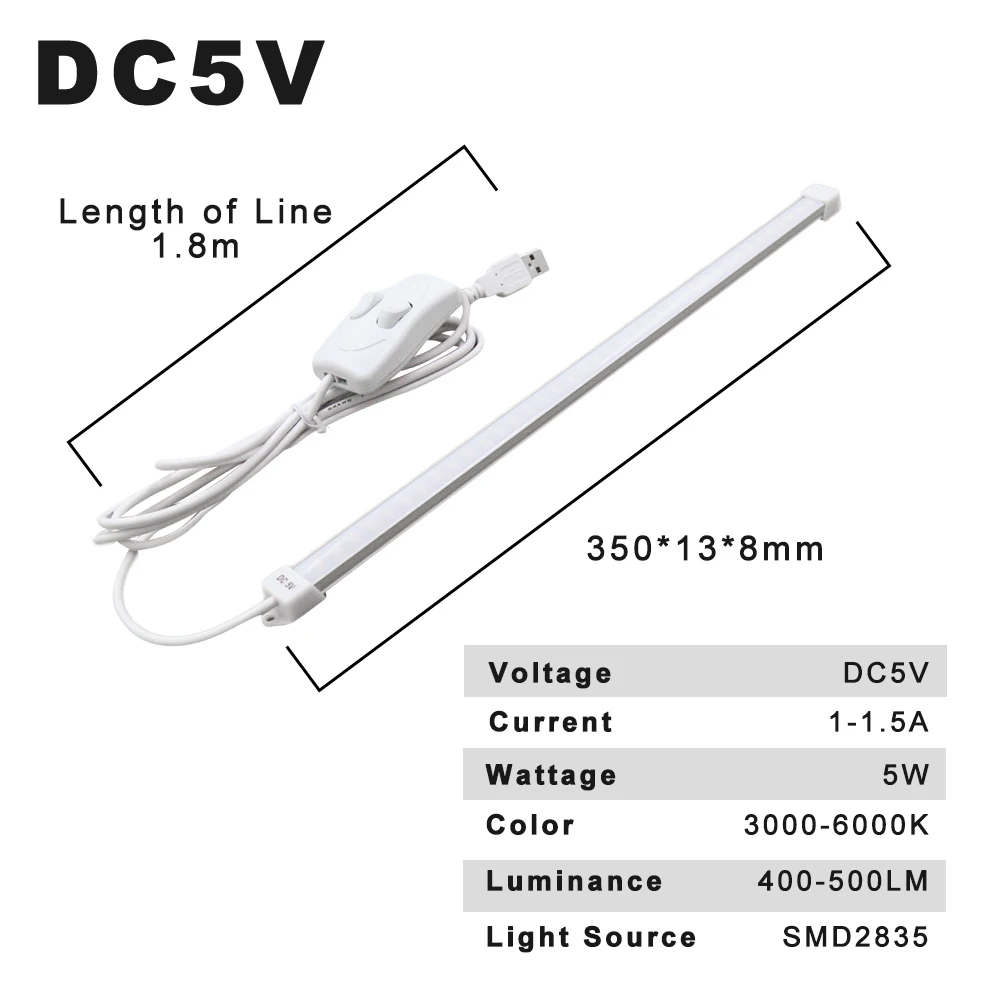 Dc 5 v LED-Bar Lys 1-1.5 EN USB-LED ' en Under-Kabinet Lys 5W læselamper 35 cm Skab Lys for Adapter Power Bank Bil Oplader 0