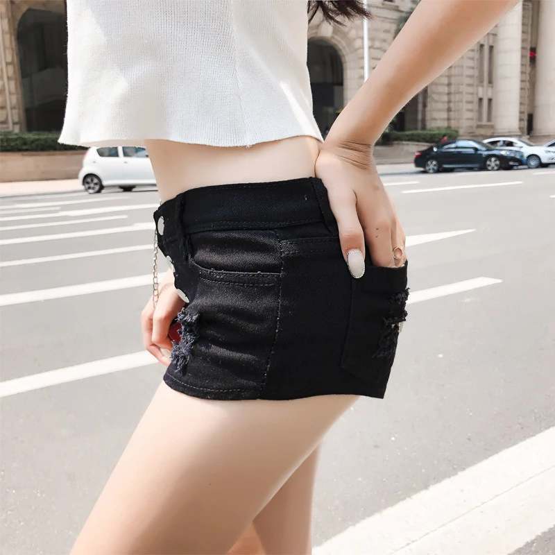 Kvinder er Denim Shorts Med Hul 2019 Sommeren Lav Talje Natklub Sexede Jeans Shorts Kvindelige Street Wear Knappen Korte Jeans Sort 0