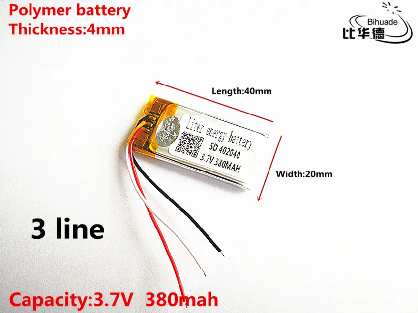3 linje Gode Qulity 3,7 V,380mAH,402040 Polymer lithium-ion / Li-ion batteri til TOY,POWER BANK,GPS,mp3,mp4 0