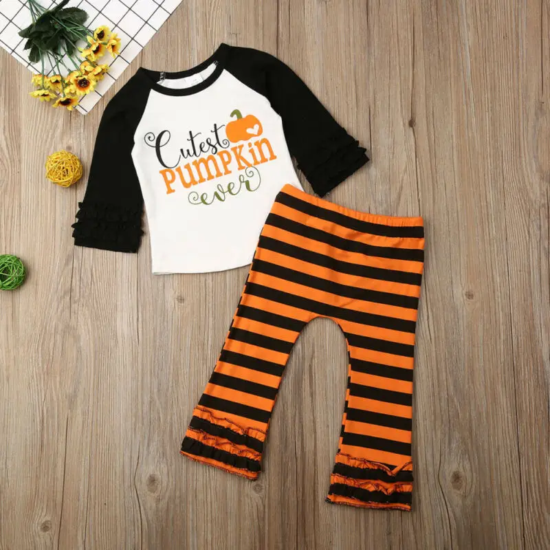 Toddler Baby Pige 6M-5T Halloween Tøj Græskar Toppe, T-shirt+Leggings Bukser Udstyr 0