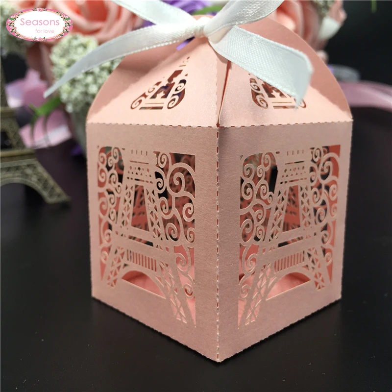 50stk Laser Cut Paris Tower Candy box Chokolade Emballage Fødselsdag Part Dekorationer Børn gaveæske Bryllup Part Forsyninger 0