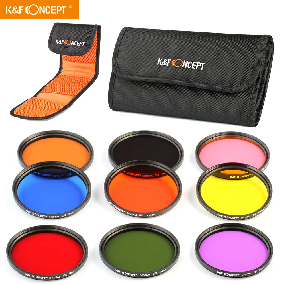 K&F Koncept 9pcs 58mm Runde Fuld Farve ND Linse Tilbehør Filter Kit Til Canon EOS Til Med Nikon DSLR Kameraer Filter Pose 0