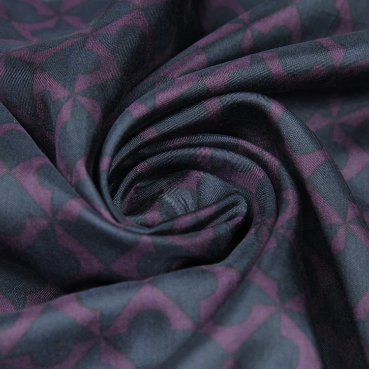 Deep purple geometriske design plaid print ren silke habotai silkestof,SHB041 0