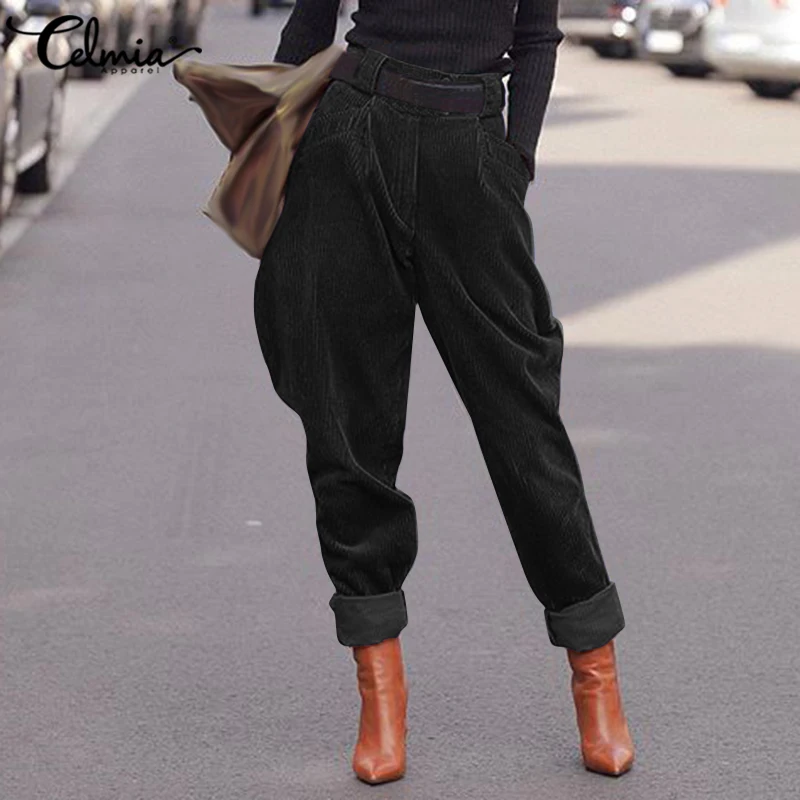 Kvinder Harem Bukser 2021 Mode Høj Talje Fløjlsbukser Bukser Celmia Vintage Elastisk Talje Bukser, Casual Løs Solid Plus Size Bukser 0