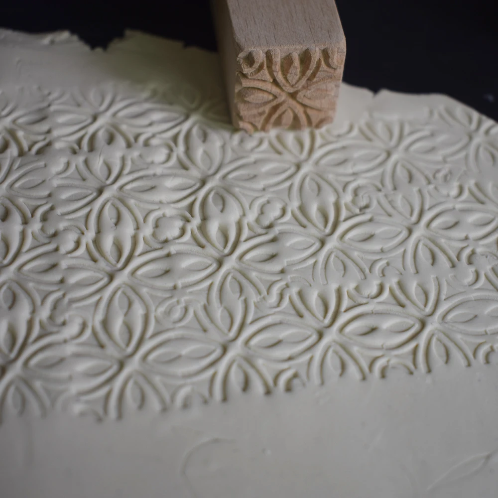 Hånd Udskåret Træ Stempler til Udskrivning BYGGEMARKEDER Ler Keramik Udskrivning Blokke Blomst Tekstur Ler Værktøjer 0