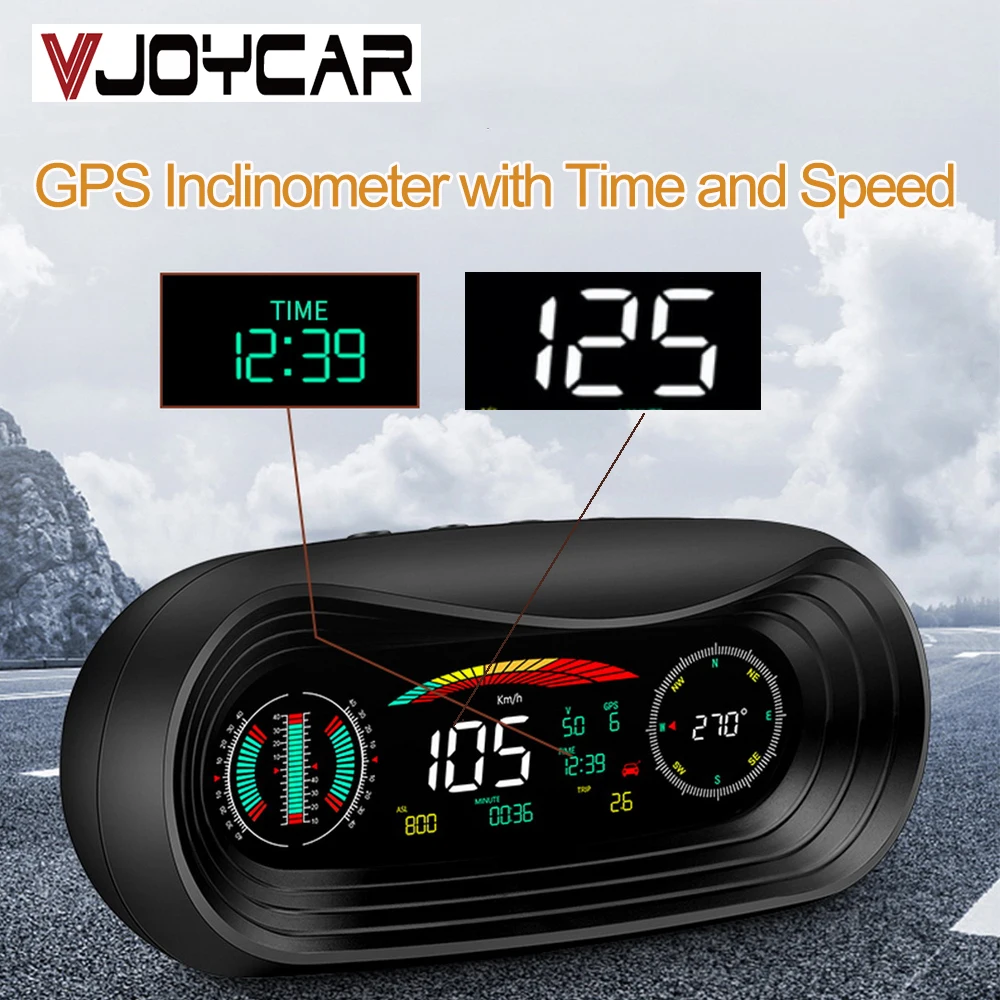 Vjoycar VP18 2020 Ny GPS HUD Head Up Display 12V Bil Speedometer Hældningsmåler Pitch Automotive Spænding Kompas Højde Ur 0