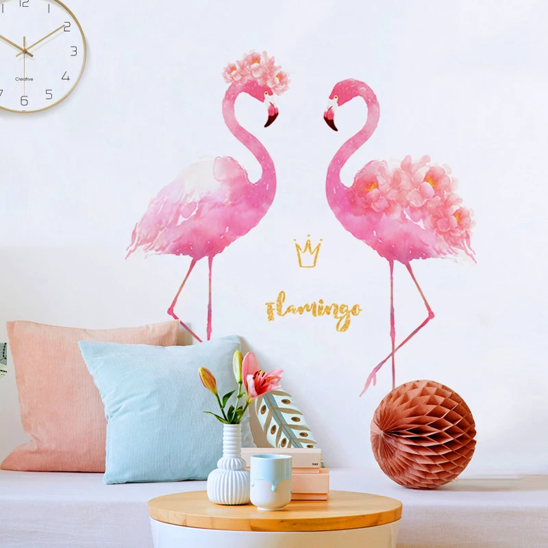 Romantisk flamingo wall sticker lille mønster, selvklæbende hjem væggen indretning soveværelse sengen indretning grils værelse dekoration klistermærker 0