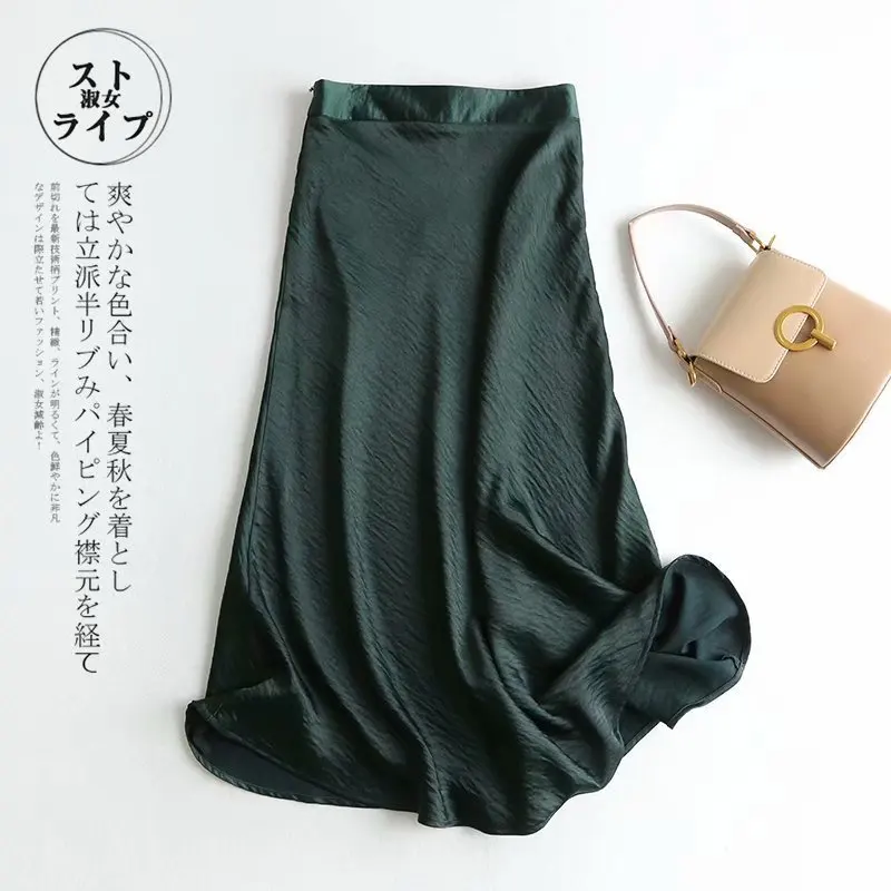 2019 Kvinder, Høj Talje Grønne Linje Nederdele Japan Style Kontor Dame Sommer Lange Nederdele, Elegant Faldas Streetwear 0
