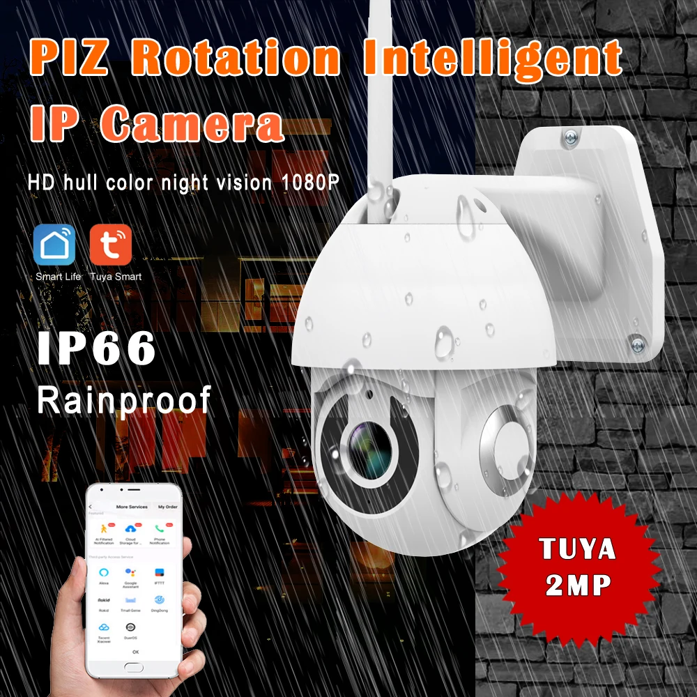 Tuya Smart Liv-APP HD 1080P Auto Tracking WiFi 2MP Kamera Udendørs Hastighed PTZ-Trådløst Night Vision Vandtæt IP-Kamera 0