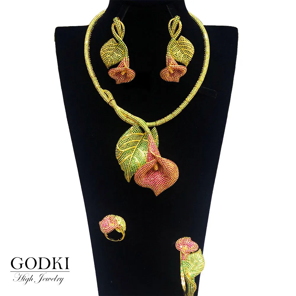 GODKI Luksus 4STK Nigerianske Choker Halskæde Smykker Sæt Til Kvinder Bryllup Zirconia Krystal CZ Indiske Afrikanske Brude Smykker Sæt 0