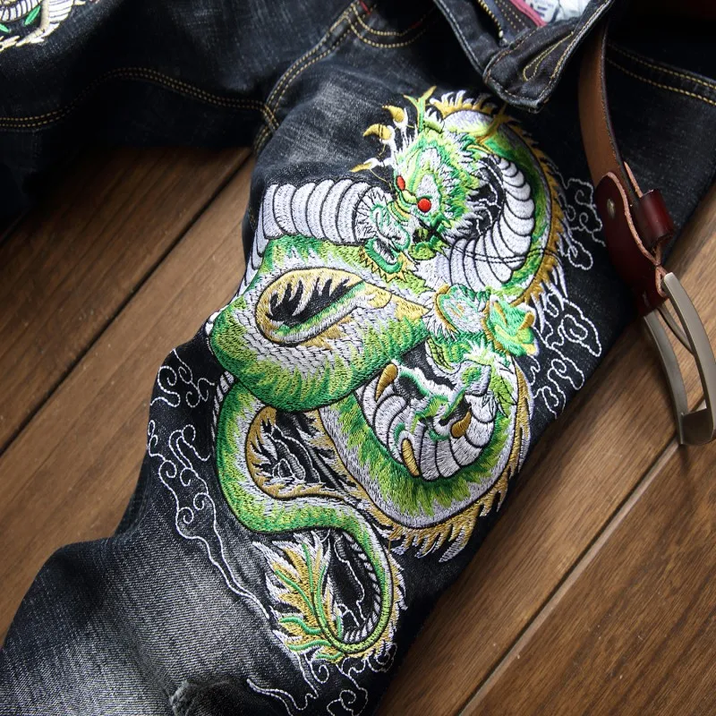 2019 Broderi Ny Mand Slim Jeans Med Stretch Vasket Indretning Dragon Tiger Japan Designet Mænd Streetwear Stil Club Mandlige Cool Bukser 0
