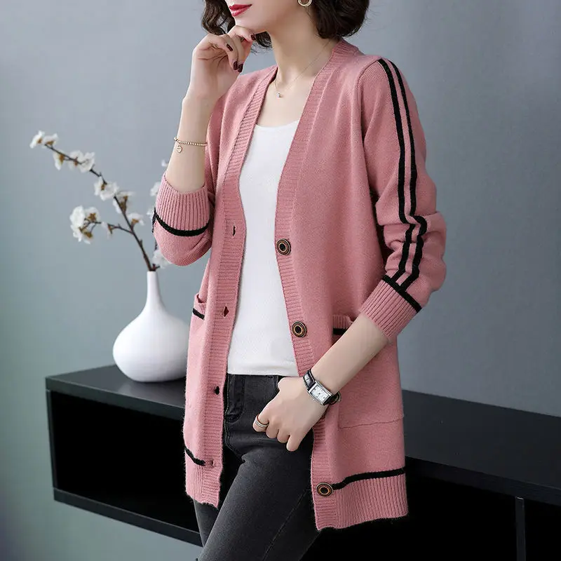 Peonfly Fashion Kvinder Casual Cardigan 2020 Efteråret v-Hals Sweater Blød Strikket koreanske Enkelt Breasted Lomme Jakke Frakke Damer 0