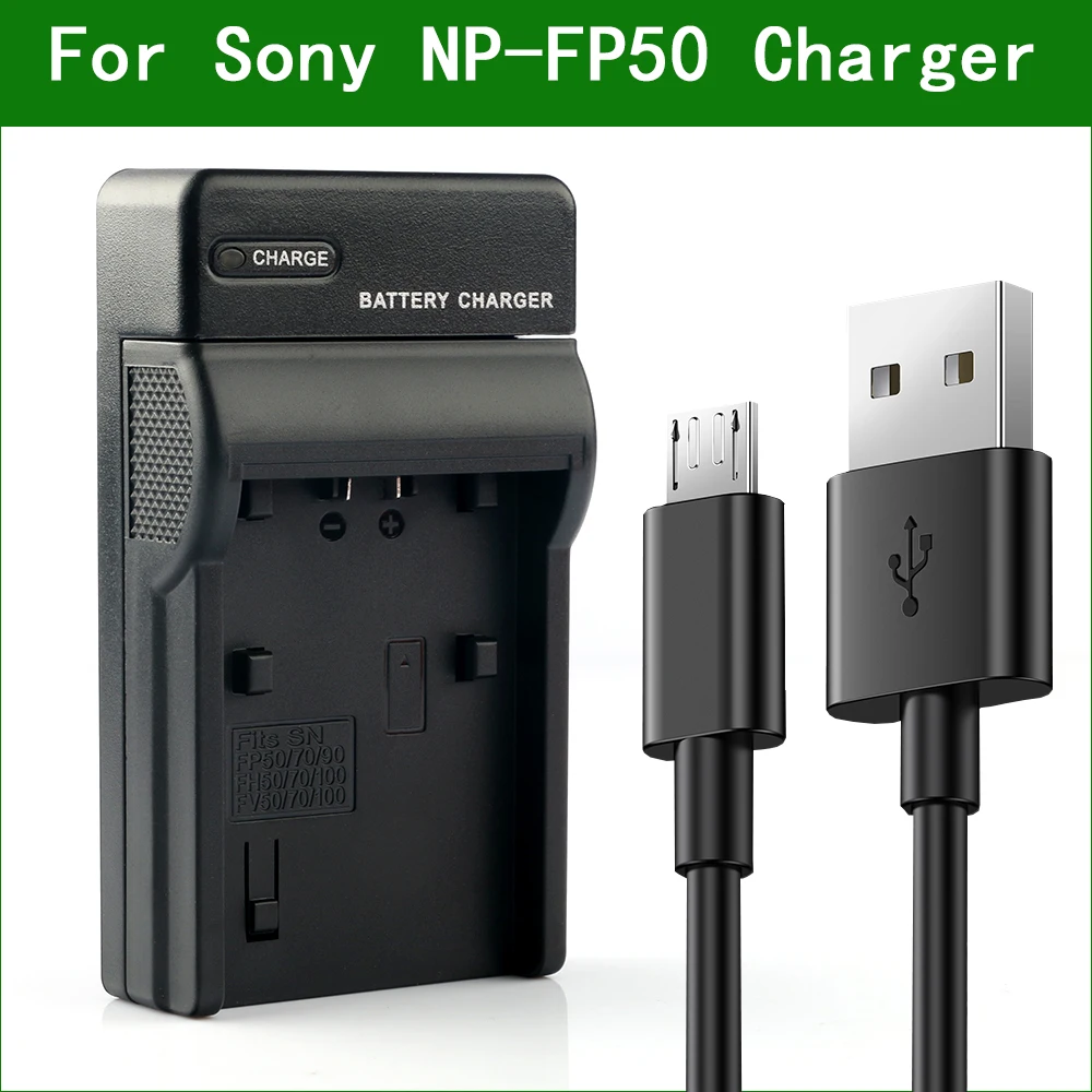 LANFULANG NP-FP50 NP-FP50 Mikro-USB-Oplader til Sony NP-FP30 NP-FP60 NP-FP70 NP-FP71 NP-FP90 AC-VQP10 BC-TRP-BC-TRV BC-VH1 0
