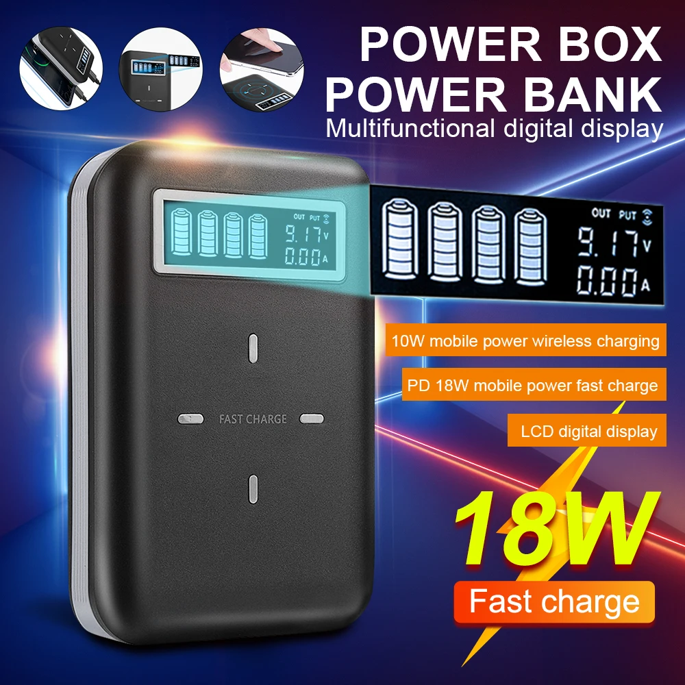 5V/2A-Power Bank Trådløs opladning 18650 Batteri LED Lys Power box Bærbare USB Hurtig Oplader Telefonen til Xiaomi Mi IPhone 0