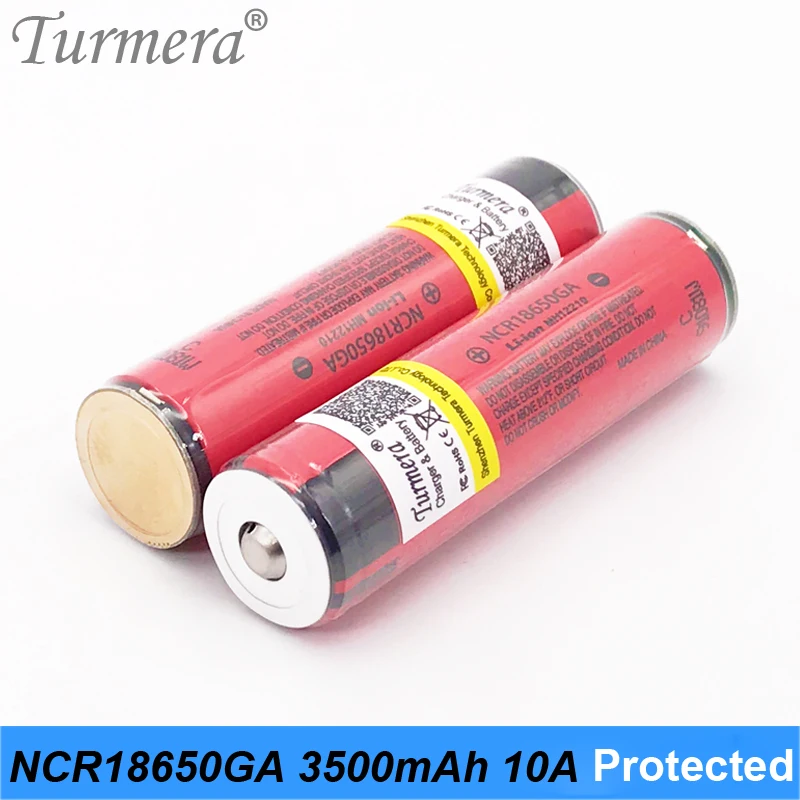 Turmera 18650 3500mAh Batteri NCR18650GA 10A afladningsstrøm med Beskyttet yrelsen for Genopladelig Lommelygte og Bruge Forlygte 0