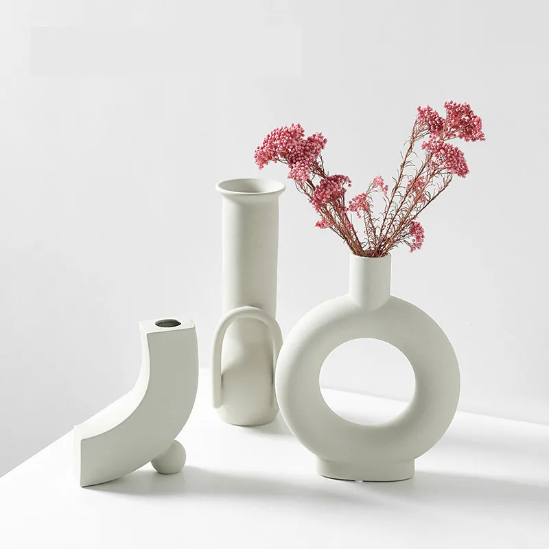 Moderne Hvid Keramik Vaser Kinesisk Stil, Enkel Designet Keramik Og Porcelæn Vaser For Kunstige Blomster Dekorative Figurer 0
