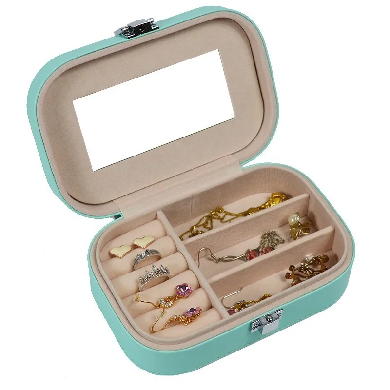 Smykker Arrangør Display Box med Spejl Rejse Smykker Tilfælde Bokse, Bærbare smykkeskrin PU Læder Opbevaring Organizer 0