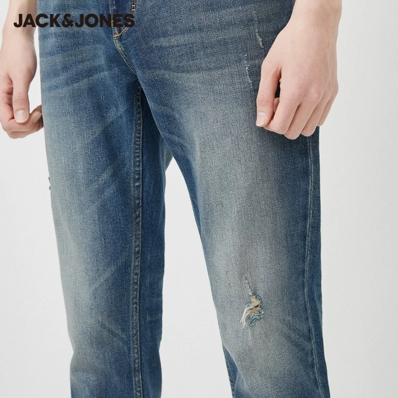 JackJones Mænd ' s Vintage Strække Whiskering & vasket Slim Fit Ripped Jeans| 220132538 0