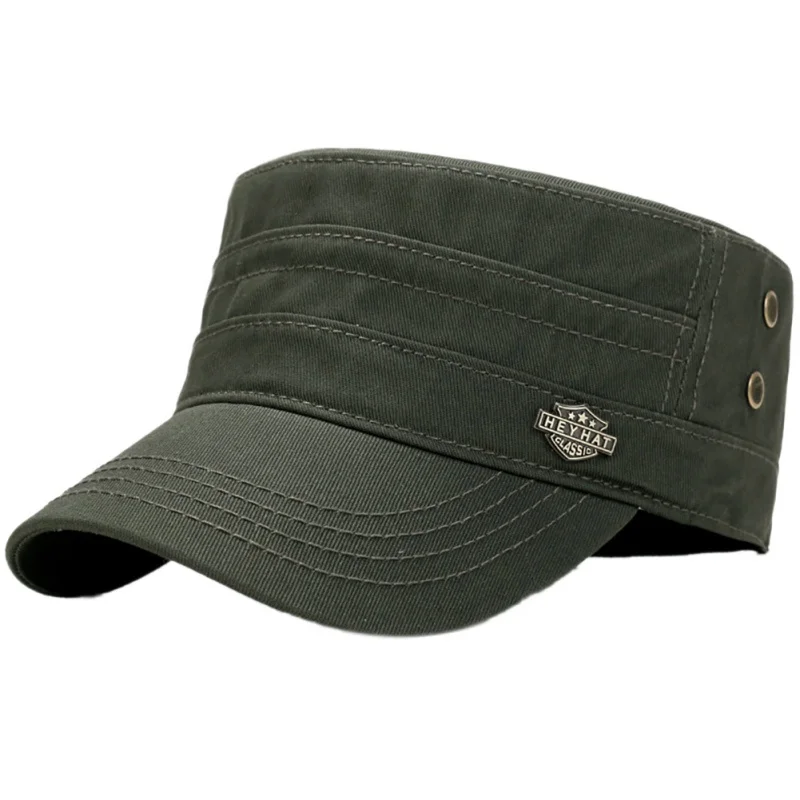 Flad Top Cap Fashion Trendy Justerbar Bærbare Parasol Hat Hat Militære Caps For Mænd 0
