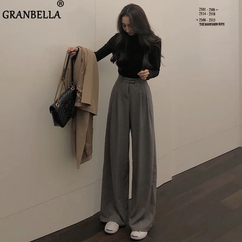 Efteråret Bukser Plus Size 2020 Koreansk Stil Trendy Kvinder Drapere Bukser Med Høj Talje Vilde Sorte Bukser For Kvinder 0