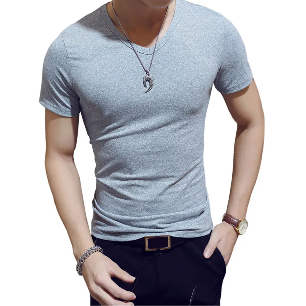 Koreanere Sommeren Mænd T-Shirt Korte Ærmer V-Hals Solid Farve Toppe Trænings-Og Casual Skjorter H9 0