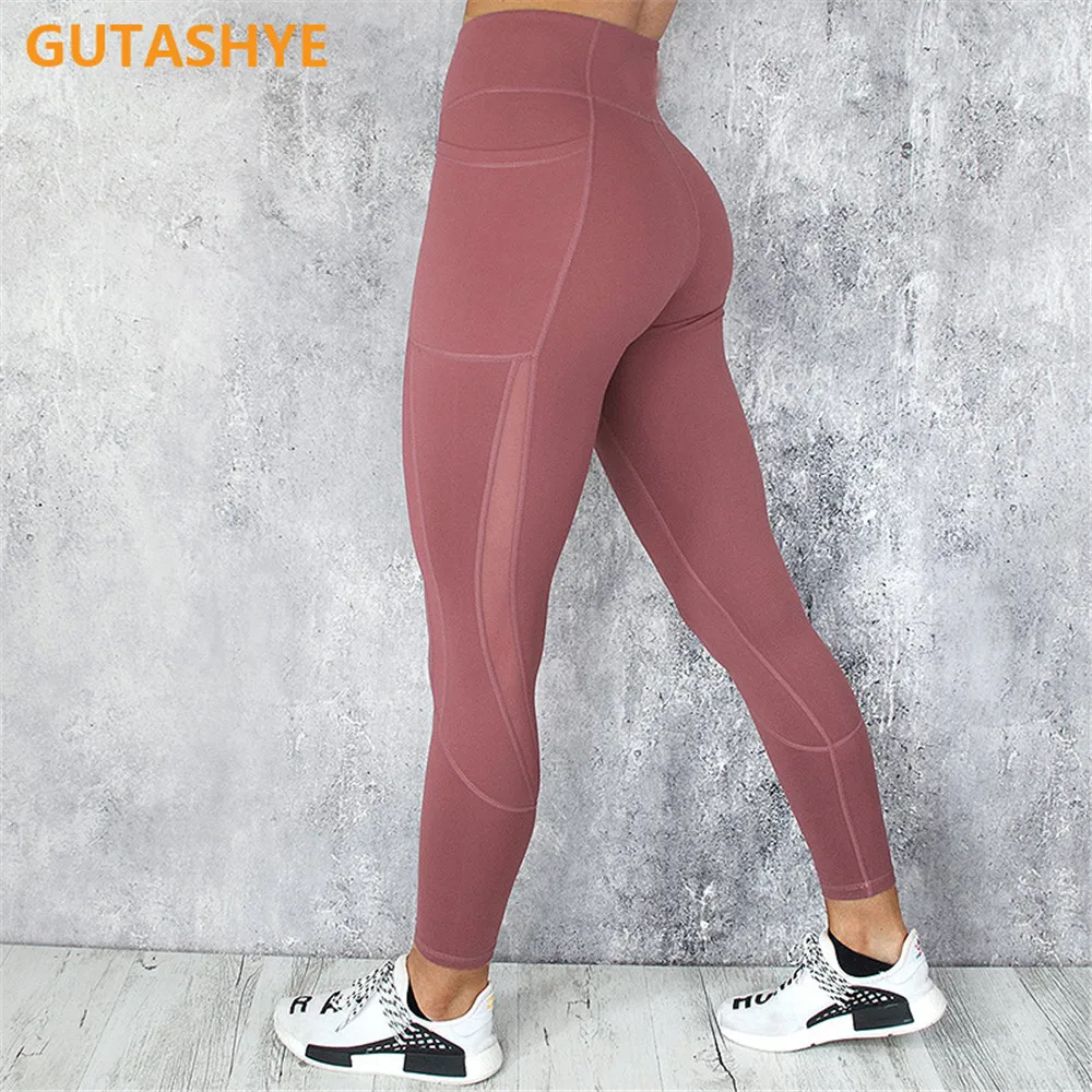 Ny Fuld Længde Træning Leggings Med Lomme Kvinder, Høj Talje Mesh Patchwork Yoga Bukser, Fitness, Motion, Sport Pants 0