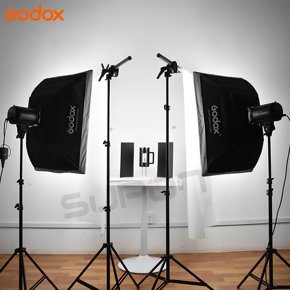 Godox 2x E250 Studio Foto Tilbehør Flash Belysning Kit Med Godox PÅ-16 Udløse + 2x Softbox 50x70cm + 2x lys stå 0