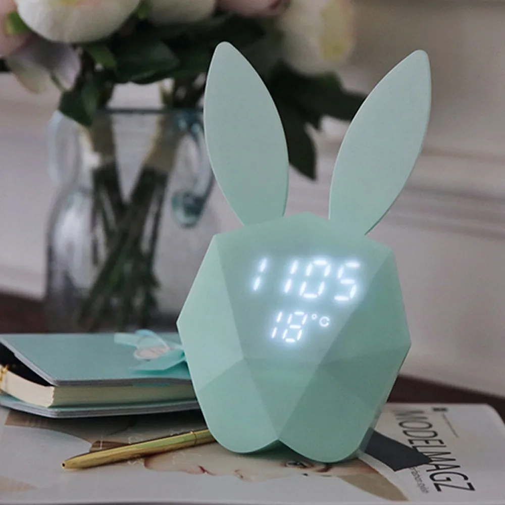 Kanin Model Vækkeur Intelligent stemmestyring, USB-Opladning er Lille Lys Stilfuld soveværelse dekoration elektronisk vækkeur 0