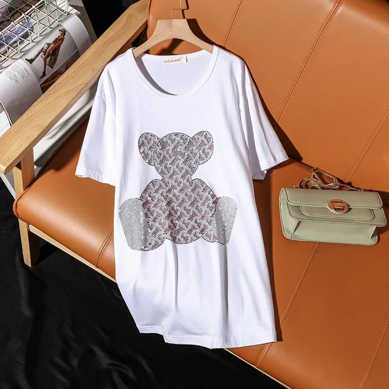 2020 Kvinder Plus Size Boring, T-shirts, Tøj, Mode Tegnefilm Diamanter T-shirts Sexet Løs Hvid Tshirt koreanske Tees T246 0