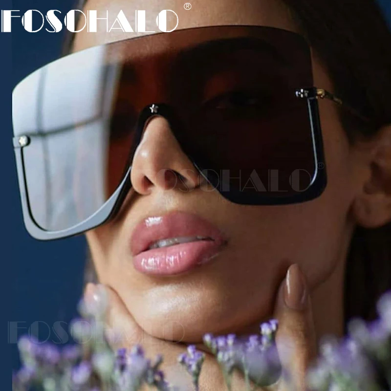 2020 Mode, store Solbriller Kvinder Trendy One-Piece-Pladsen Sol Briller Kvindelige Nitte Skjold Goggle Nuancer UV400 Nye Ankomst 0