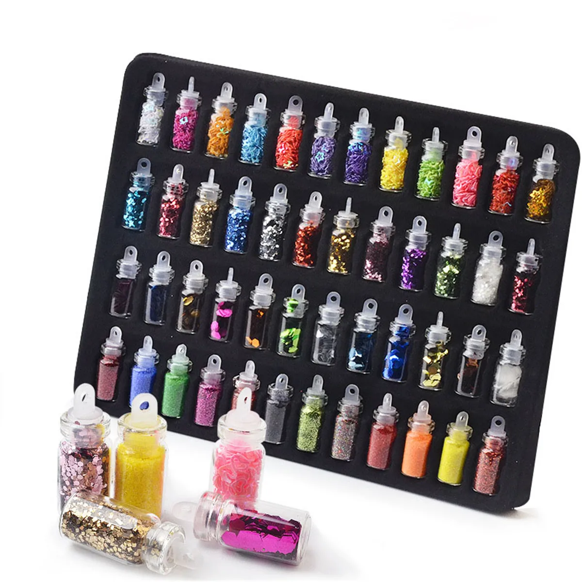 48 Flasker DIY Nail Art Charms Dekoration Slim Forsyninger Kit 3D Glitter Pulver Konfetti Akryl Design Tilbehør til Ansigt, Krop 0