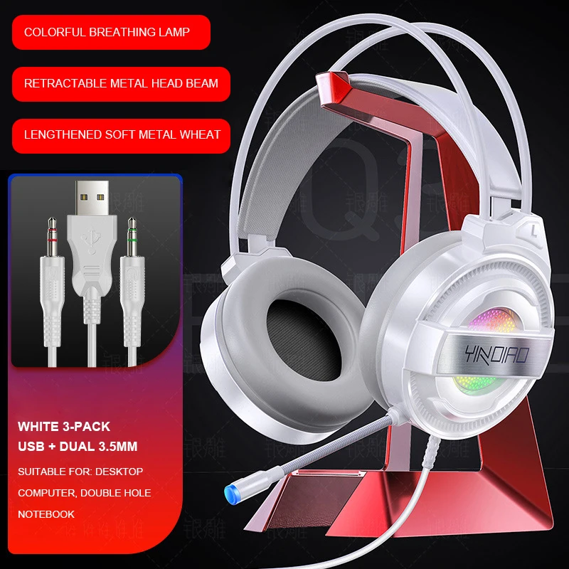 Q3 Professional Gaming Headset 7.1 lydspor, Farverig LED-Lys Med Mic Dobbelt 3,5 mm Interface Øretelefon Til Bærbare PC Gamer 0