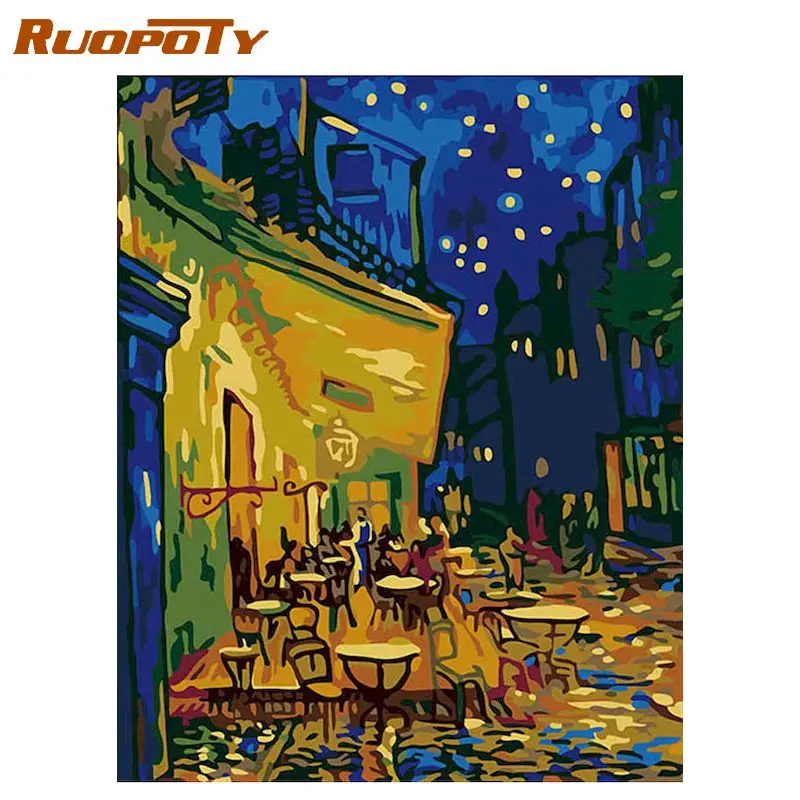 RUOPOTY Ramme Berømte Coffee House Diy-Maleri Af Numre Kits Væg Kunst Billedet Lærred Maleri Hjem Decors 60x75cm Kunst 0