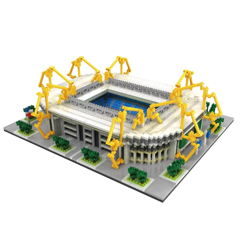 BS World Architecture Signal Iduna Park Stadium Borussia Dortmund Fodbold Club 3D-Model af Små Blokke Legetøj til Drenge Gave 0