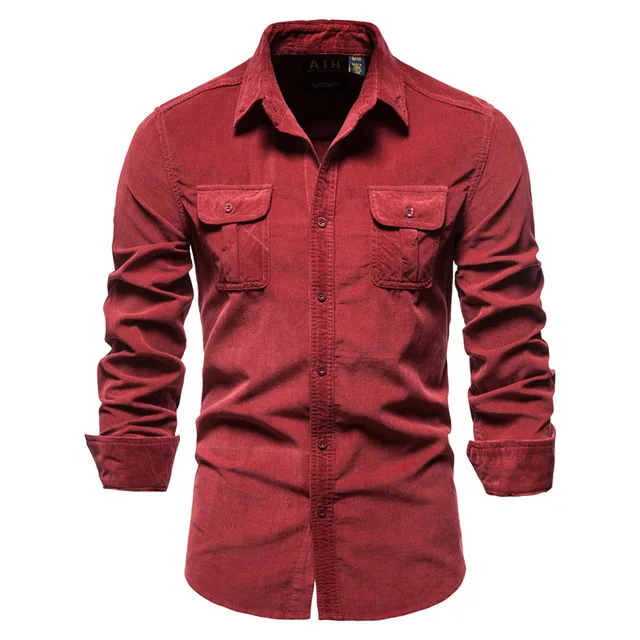 2020 single-breasted ren bomuld mænds shirt business casual fashion solid farve mænds shirt 0