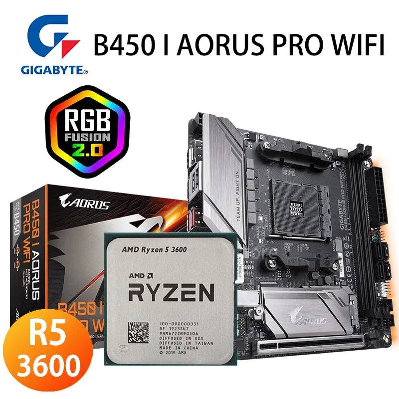 Gigabyte B450 jeg AORUS PRO WIFI Bundkort + CPU AMD Ryzen 5 3600 Bundkort Sæt DDR4 M. 2 B450 Placa-Mae AM4 Mini-ITX 0