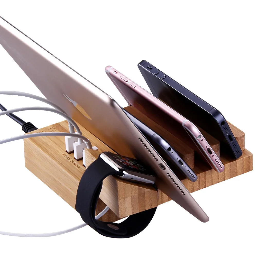 SZYSGSD Bambus Træ USB-Opladning Station til Apple Ur bordholderen Oplader Til iPhone, Samsung Hurtig Opladning 3A til iPad Tablet 0