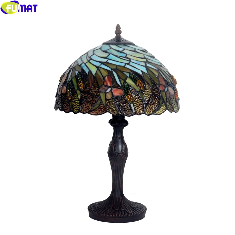 FUMAT Tiffany Style Desk Lys Cyklon Prairie Butterfly Farvet Glas bordlampe Klassisk Nordisk Belysning Dekorativ Kunst Lamper 0