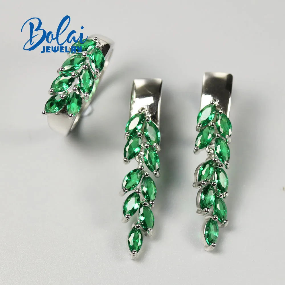 925 sterling sølv Smykker Sæt rusland nano emerald øreringe og ring, god håndværksmæssig kvalitet smykker til kvinder gave 0