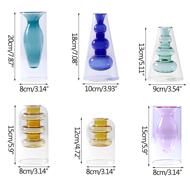Nordisk Farverige Glas Vase Hydroponics Stue Dekoration Blomst Arrangement Dobbelt Lag Transparant Vaser Desktop Indretning 0