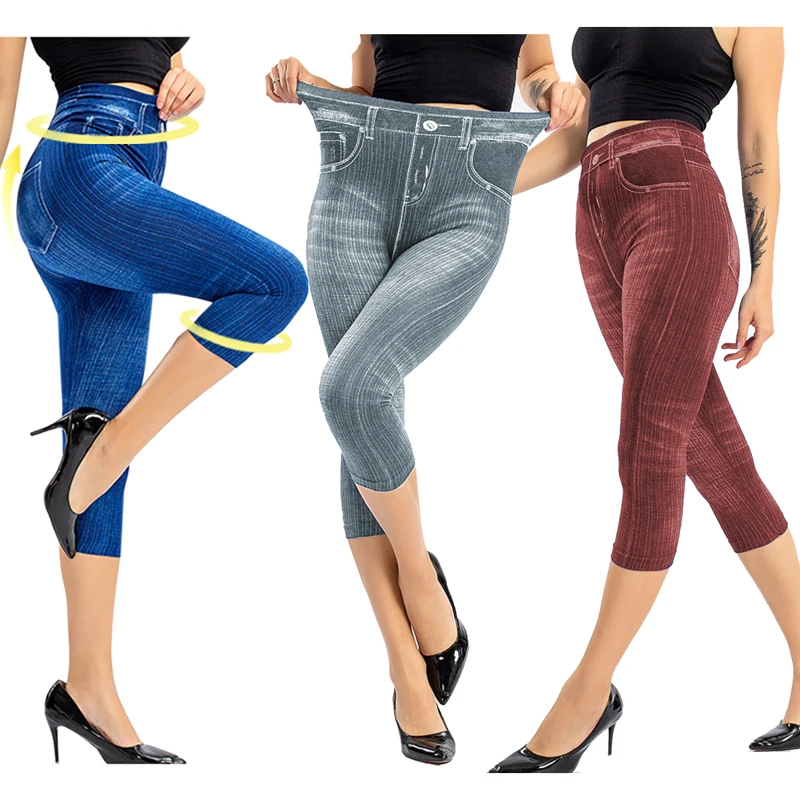 Kvinder Faux Jeans Leggings Med Høj Talje Elastisk Slim Mode Afslappet Træning Bukser Kvindelige Solid Bløde Push-Up Leggings Dropshippoing 0