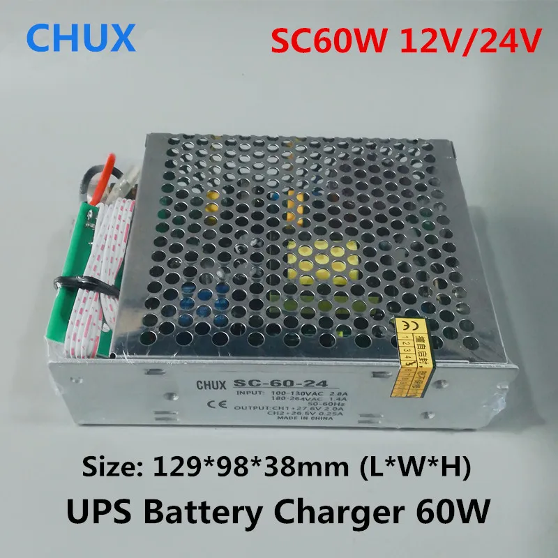 CHUX UPS Switching-Mode Strømforsyning 12v 24v 60w SC60W eksterne stik UPS funktion Opladning LED-strømforsyninger 0