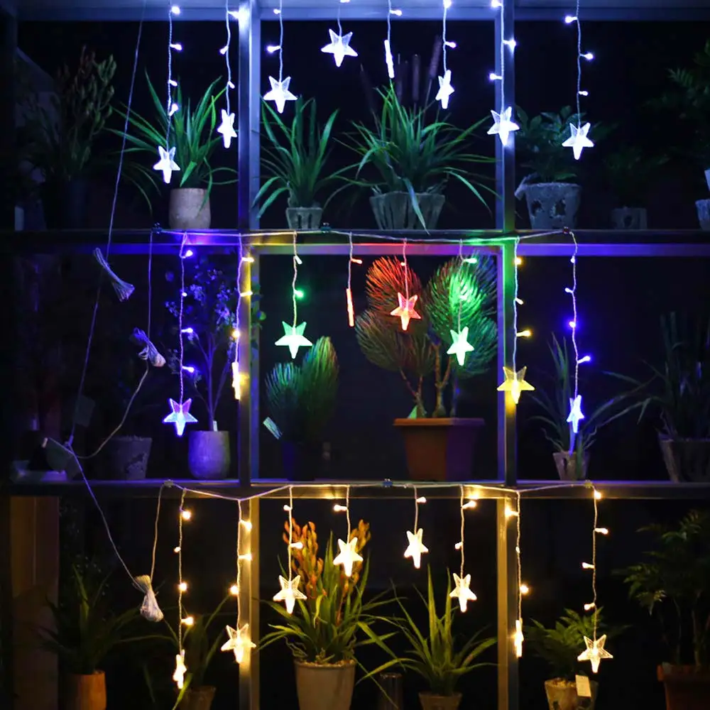Star Icicle String Lys for Gardin Dekoration,8stk 10cm Stjernede 28Leds Lys, Lav Spænding kulørte Lamper til Fest,Bryllup,Have, 0