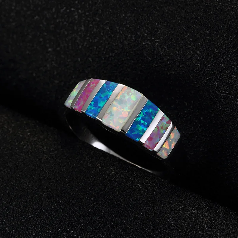 AMORUI Geometriske Rainbow Opal natursten Ringe Sølv Farve Kobber Søde piger/Romantisk Ringe Til Kvinder Finger Smykker 0