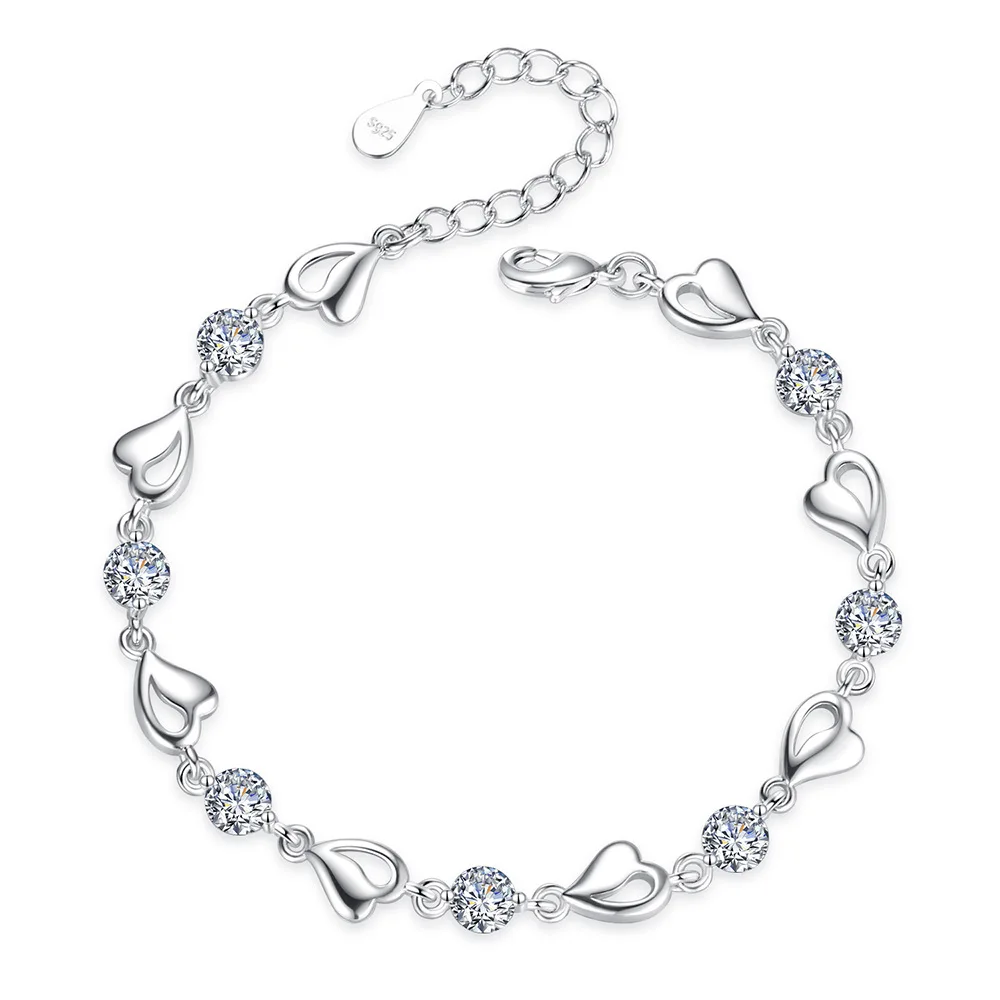 Luksus Trendy Hjertet Zircon 925 Sterling Sølv Bryllup Armbånd Til Kvinder Blå Pink-Designer Lækre Kæde Smykker Gaver 0