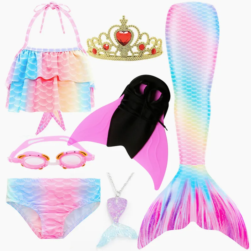 NYE!2020 Regnbue Pink Havfrue Hale med Monofin en Bikini, Bathing Badedragt Kjole til Piger i badetøj 0