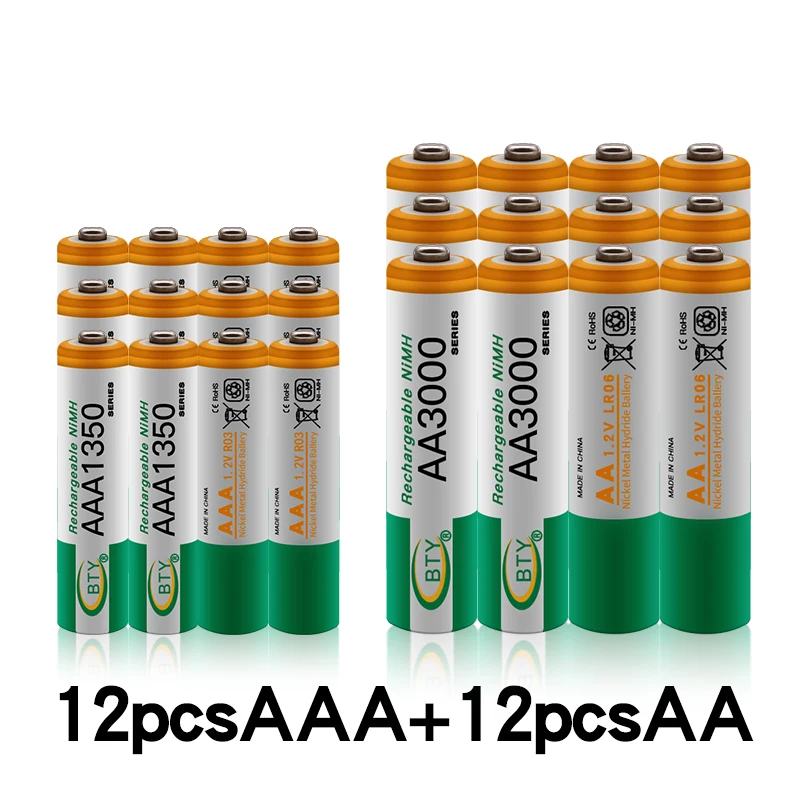 Ny 1,2 V AA-3000mAh Genopladelige NI-MH-Batterier+AAA-batteri 1350 mAh Rechageable batteri NI-MH 1,2 V AAA-batteri 0